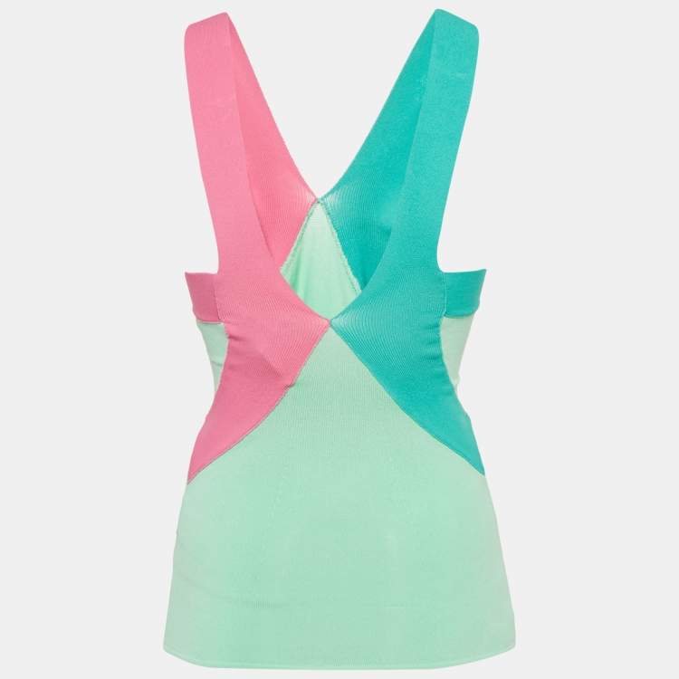 مملوكة مسبقًا Class by Roberto Cavalli Green Ribbed Tank Top S