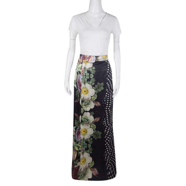 Pre Owned Class by Roberto Cavalli Floral and Polka Dot Print Maxi Skirt XS
