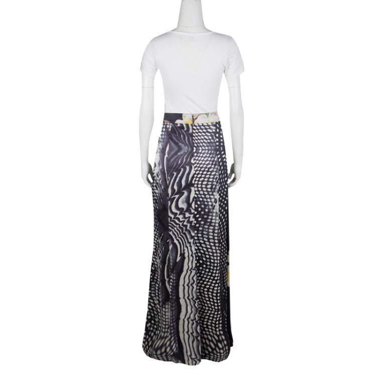 Pre Owned Class by Roberto Cavalli Floral and Polka Dot Print Maxi Skirt XS