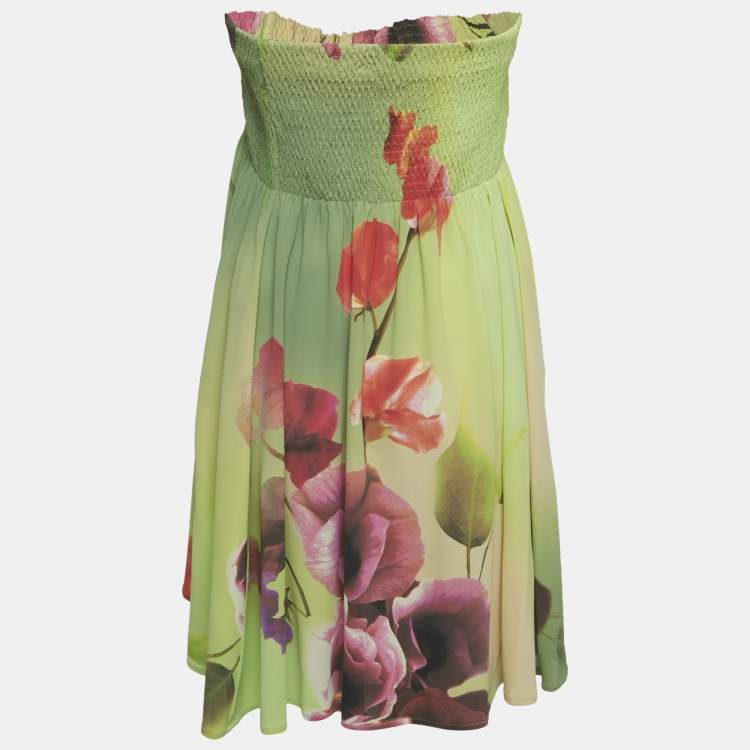 Pre Owned Class by Roberto Cavalli Green Floral Print Mini Dress L