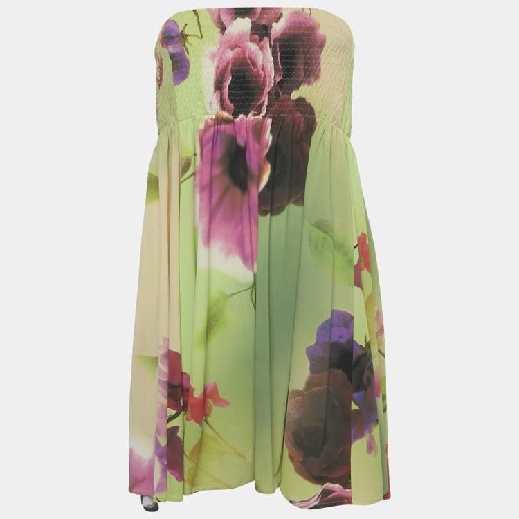 Pre Owned Class by Roberto Cavalli Green Floral Print Mini Dress L