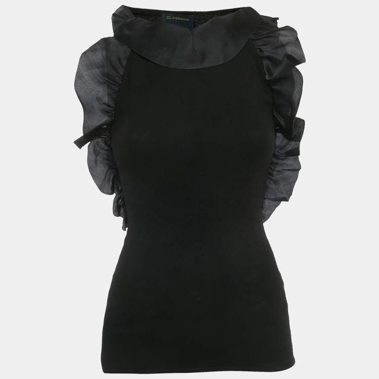 Pre Owned Class by Roberto Cavalli Black Stretch Knit Ruffle Top M
