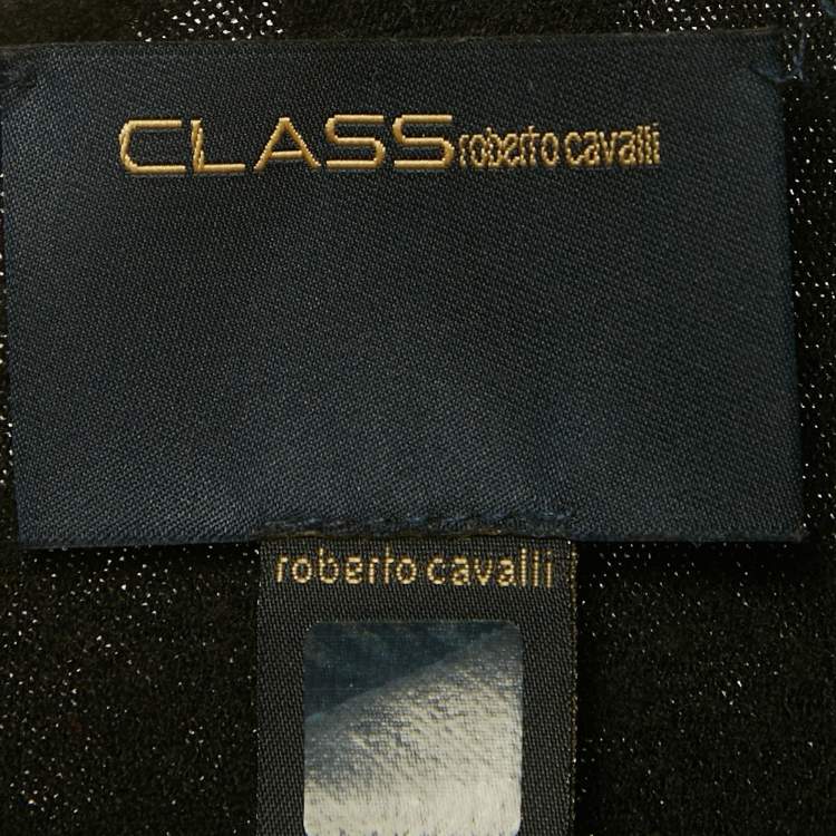 Pre Owned Class by Roberto Cavalli Black Stretch Knit Ruffle Top M