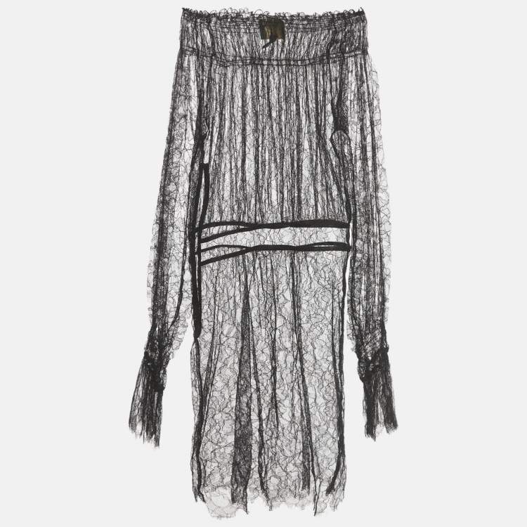 Pre Owned Class by Roberto Cavalli Black/Beige Sheer Lace Off Shoulder Dress M