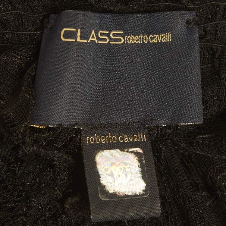 Pre Owned Class by Roberto Cavalli Black/Beige Sheer Lace Off Shoulder Dress M