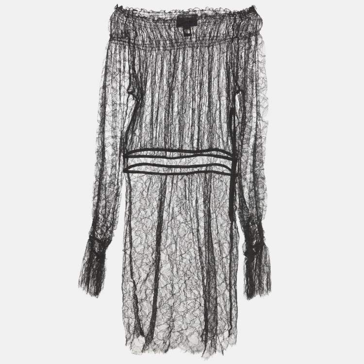 Pre Owned Class by Roberto Cavalli Black/Beige Sheer Lace Off Shoulder Dress M