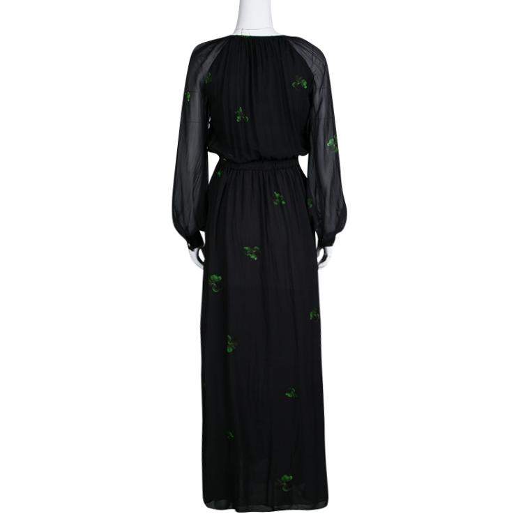 Pre Owned Class by Roberto Cavalli Black Leopard Figure Floral Print Long Sleeve Maxi Dress S