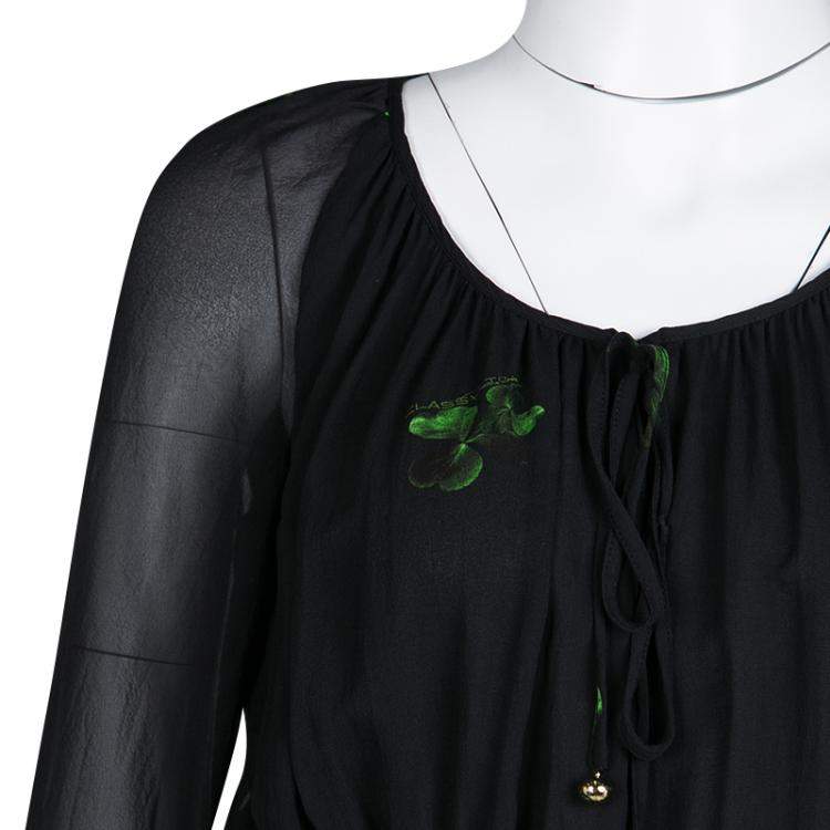 Pre Owned Class by Roberto Cavalli Black Leopard Figure Floral Print Long Sleeve Maxi Dress S