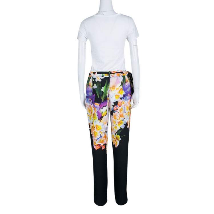 Pre Owned Cavalli Class Multicolor Floral Printed Loose Fit Belted Pants M
