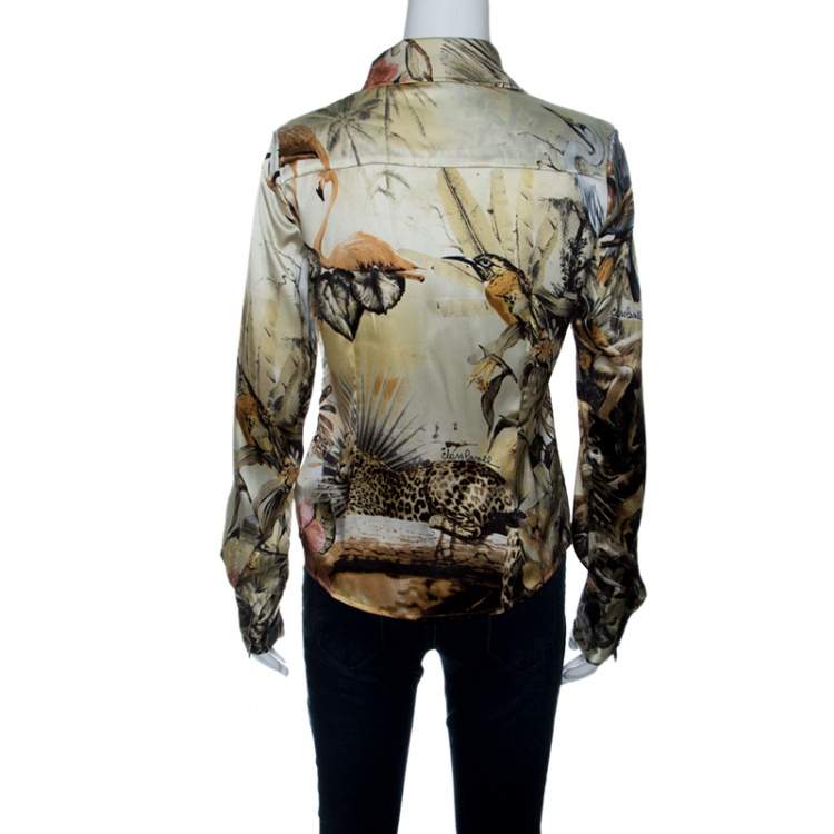 Pre Owned Class by Roberto Cavalli Floral Printed Stretch Silk Satin Button Front Shirt  M