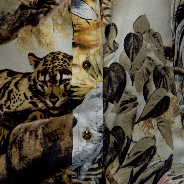 Pre Owned Class by Roberto Cavalli Floral Printed Stretch Silk Satin Button Front Shirt  M