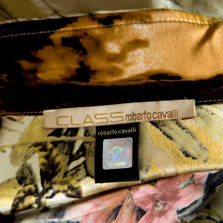 Pre Owned Class by Roberto Cavalli Floral Printed Stretch Silk Satin Button Front Shirt  M