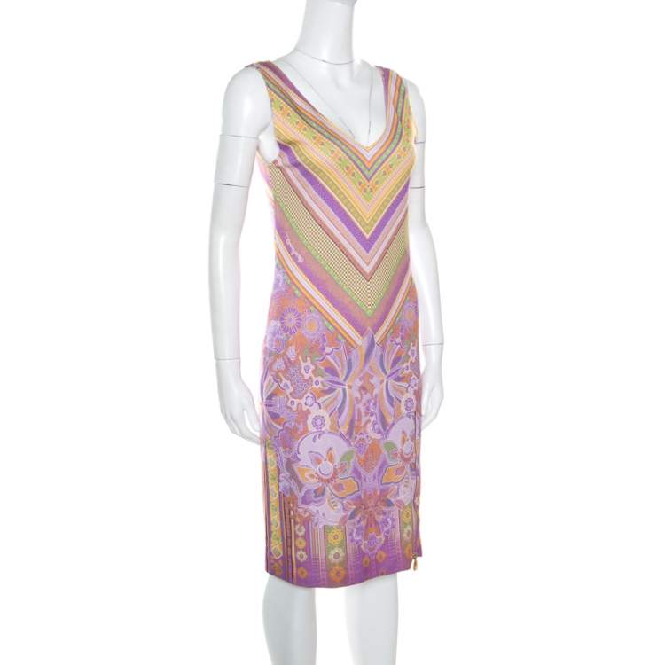 Pre Owned Class by Roberto Cavalli Purple Printed V-Neck Sleeveless Dress M