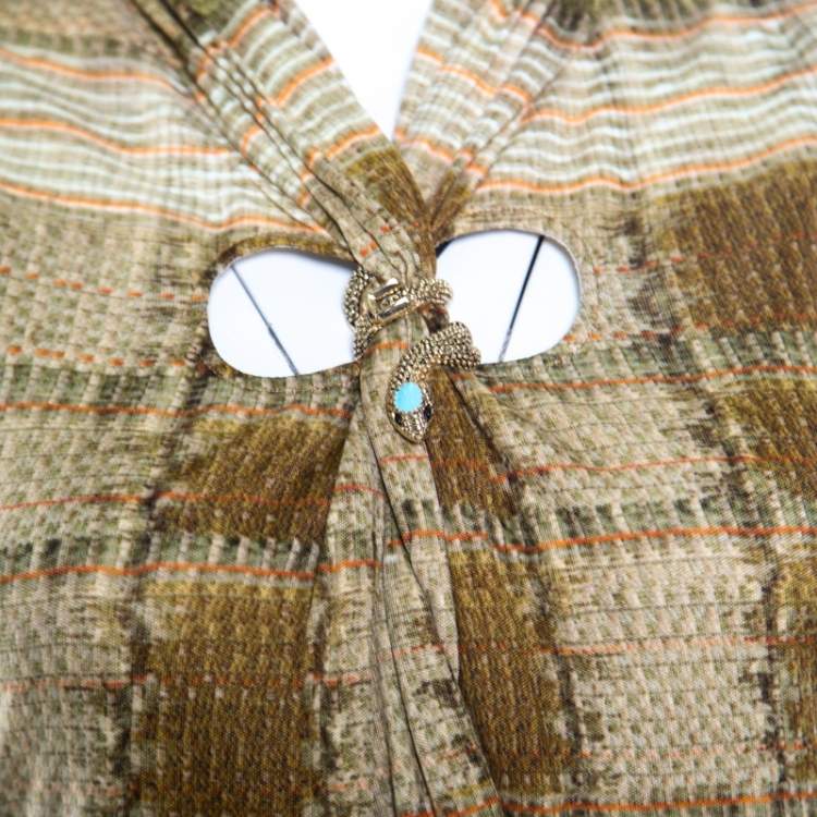 Pre Owned Class by Roberto Cavalli Multicolor Animal Printed Snake Buckle Detail Cutout Back Dress M