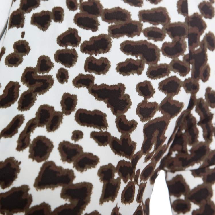 Pre Owned Class by Roberto Cavalli White Leopard Printed Knit Long Sleeve Wrap Dress M