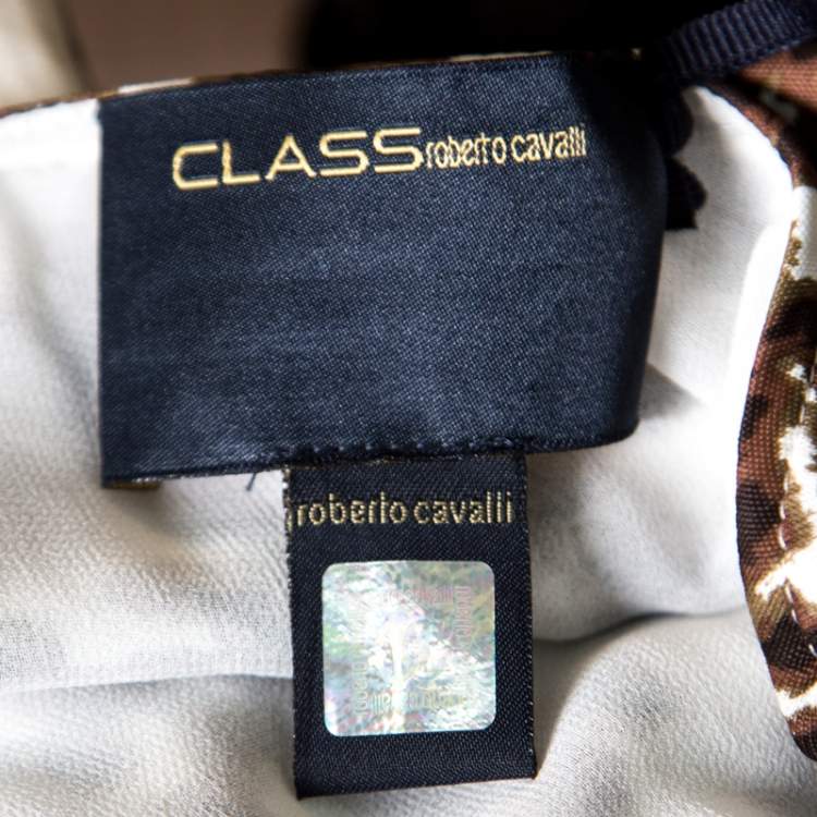 Pre Owned Class by Roberto Cavalli White Leopard Printed Knit Long Sleeve Wrap Dress M