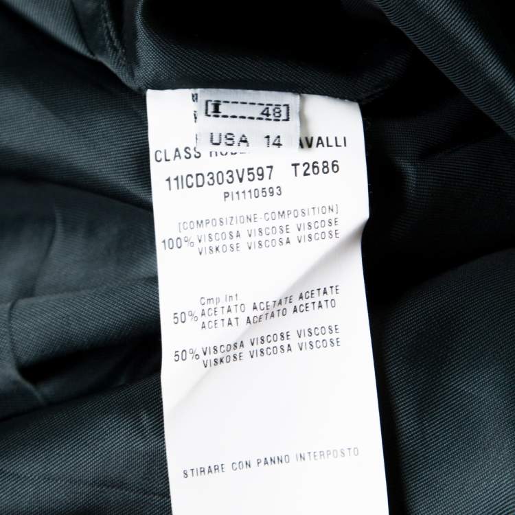 Pre Owned Class by Roberto Cavalli Green Floral Printed Satin Burnout Velvet Trim Detail Dress L