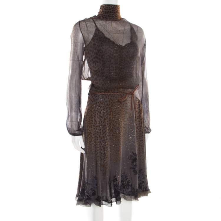 Pre Owned Class by Roberto Cavalli Grey Animal Printed Glitter Detail Cutout Back Dress M