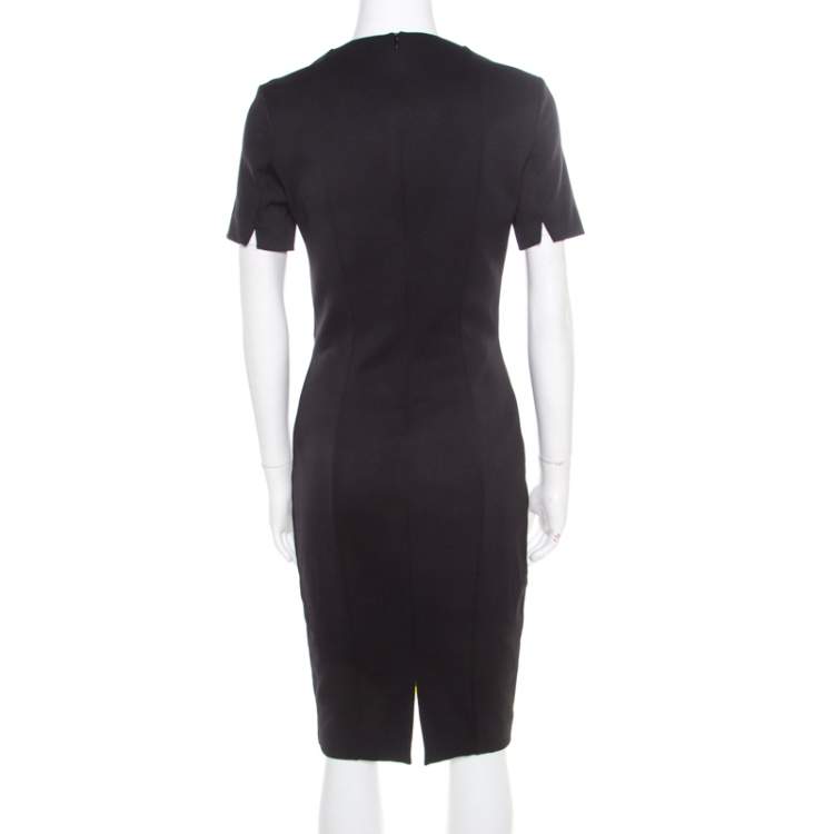 Pre Owned Roberto Cavalli Black Jacquard Contrast Printed Panel Short Sleeve Dress M