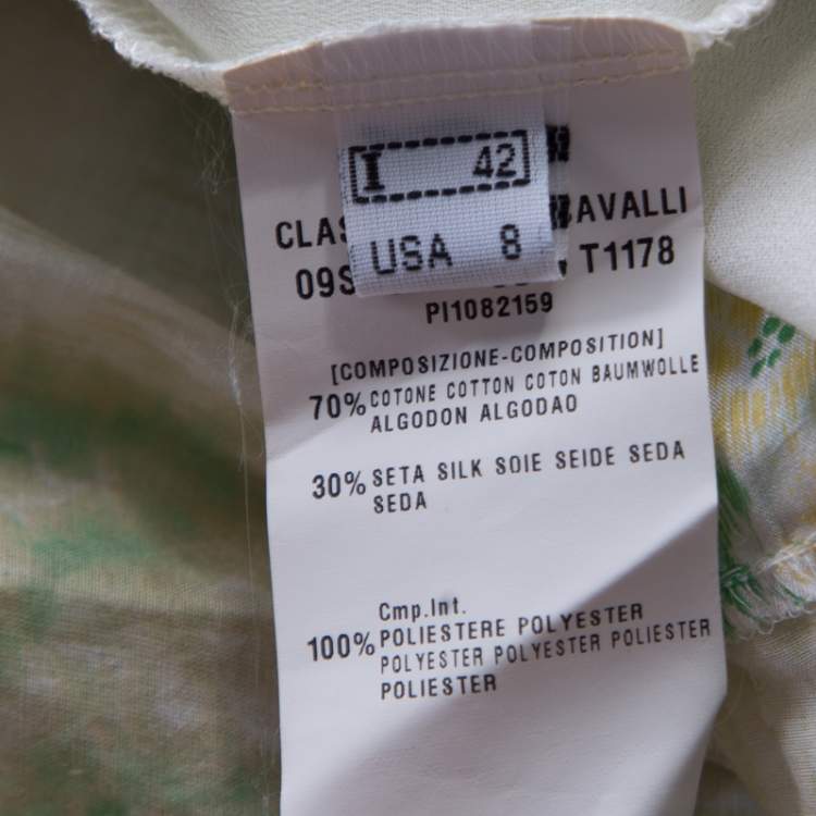 Pre Owned Class by Roberto Cavalli Green and White Printed Ruffled Detail Sleeveless Maxi Dress M