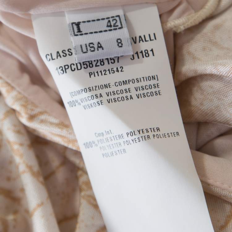 Pre Owned Class by Roberto Cavalli Beige Snakeskin Printed Leather Trim Ruched Fitted Dress M