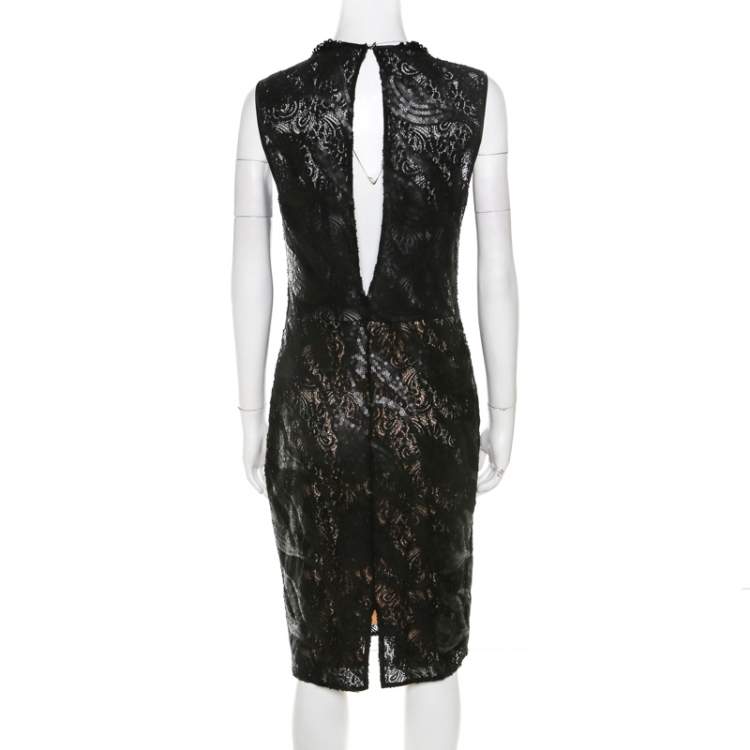 Pre Owned Class by Roberto Cavalli Black Sequined Lace and Beaded Collar Detail Dress M