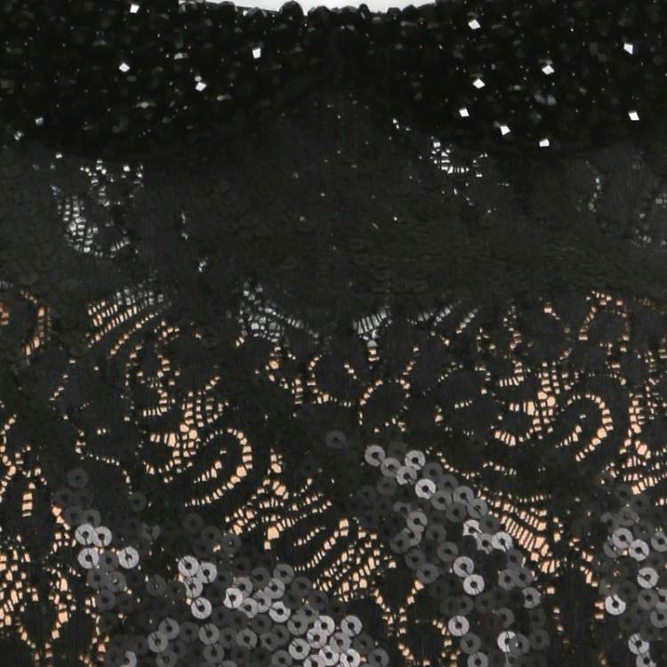 Pre Owned Class by Roberto Cavalli Black Sequined Lace and Beaded Collar Detail Dress M
