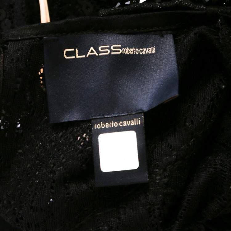 Pre Owned Class by Roberto Cavalli Black Sequined Lace and Beaded Collar Detail Dress M