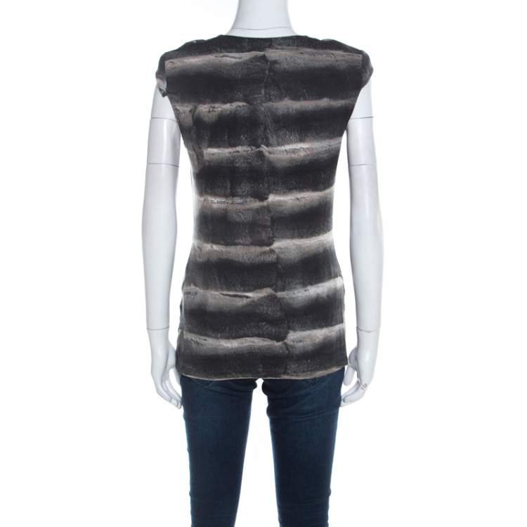 Pre Owned Class by Roberto Cavalli Black Fur Printed Cotton Cap Sleeve Top M 