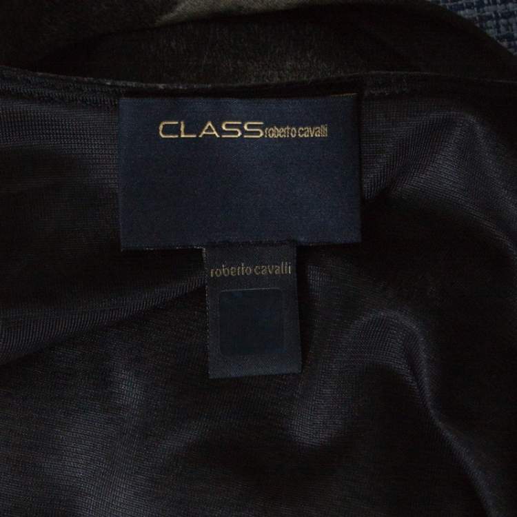 Pre Owned Class by Roberto Cavalli Black Fur Printed Cotton Cap Sleeve Top M 