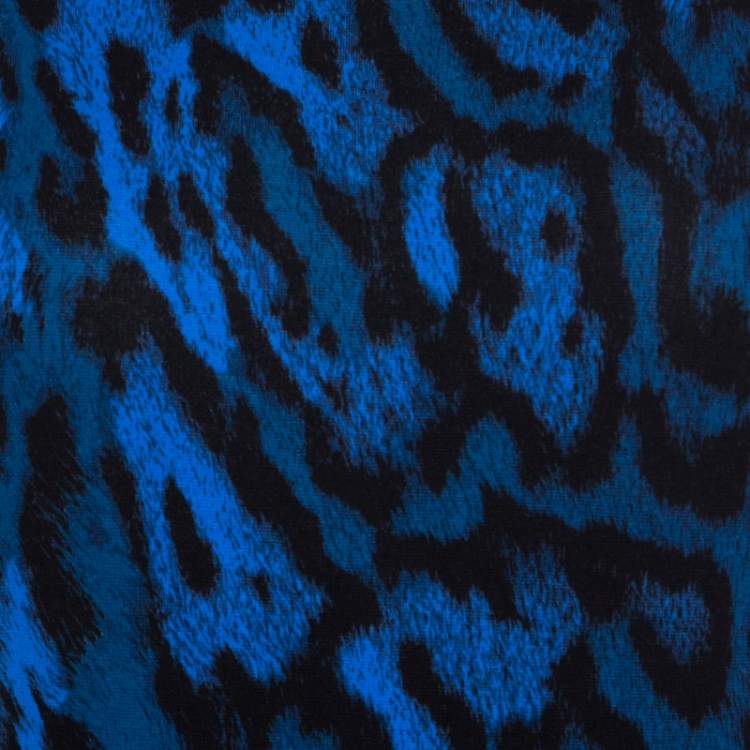 Pre Owned Just Cavalli Blue Leopard Print Back Cut-Out Midi Dress S