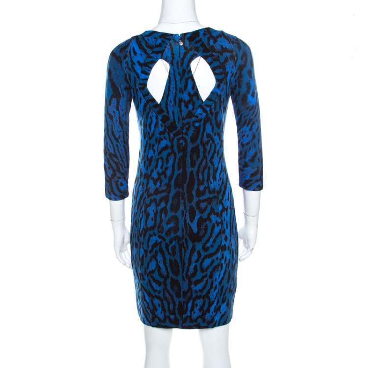 Pre Owned Just Cavalli Blue Leopard Print Back Cut-Out Midi Dress S