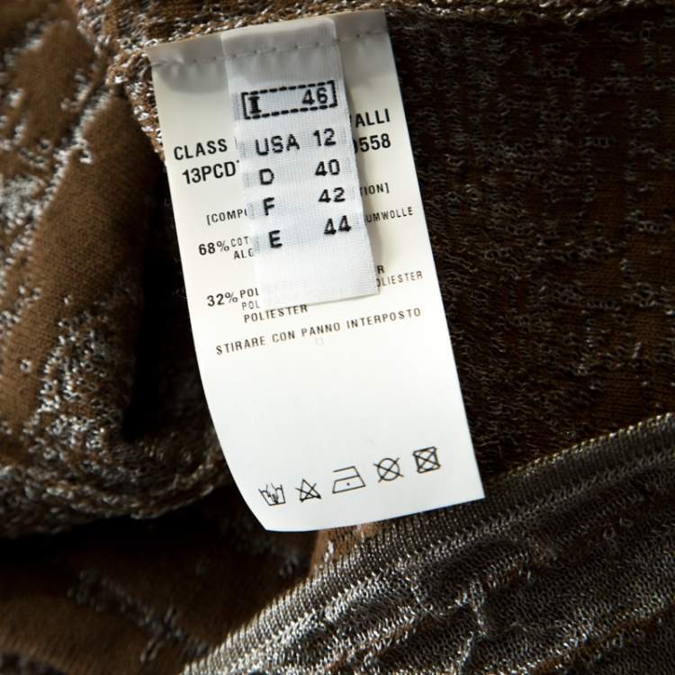 Pre Owned Class by Roberto Cavalli Brown & Grey Snake Pattern Snakeskin Neck Detail Knit Top L