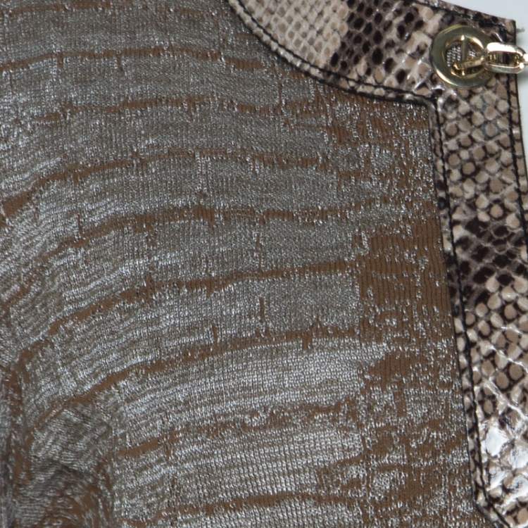 Pre Owned Class by Roberto Cavalli Brown & Grey Snake Pattern Snakeskin Neck Detail Knit Top L