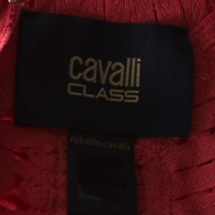 Pre Owned Cavalli Class Coral Red Cord Lace Embroidered Sleeveless Top M