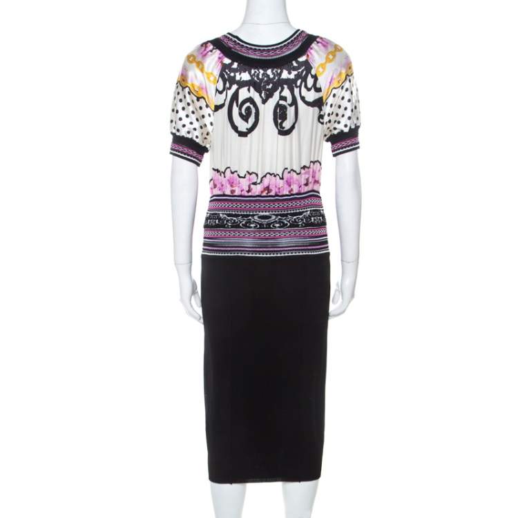 مملوكة مسبقًا Class By Roberto Cavalli Multicolor Printed Bodice Knit Detail Sheath Dress M