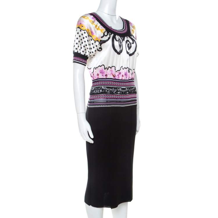 مملوكة مسبقًا Class By Roberto Cavalli Multicolor Printed Bodice Knit Detail Sheath Dress M