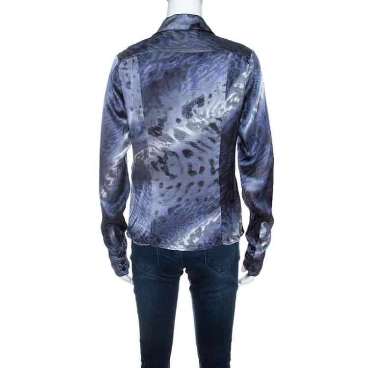 Pre Owned Class by Roberto Cavalli Multicolor Printed Stretch Silk Satin Shirt M