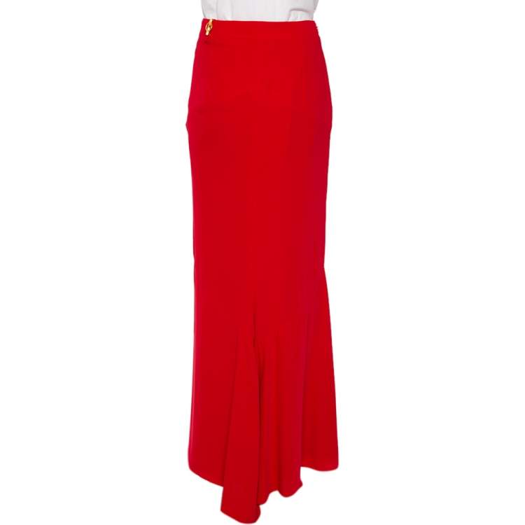 Pre Owned Class by Roberto Cavalli Red Cady Paneled Maxi Skirt M