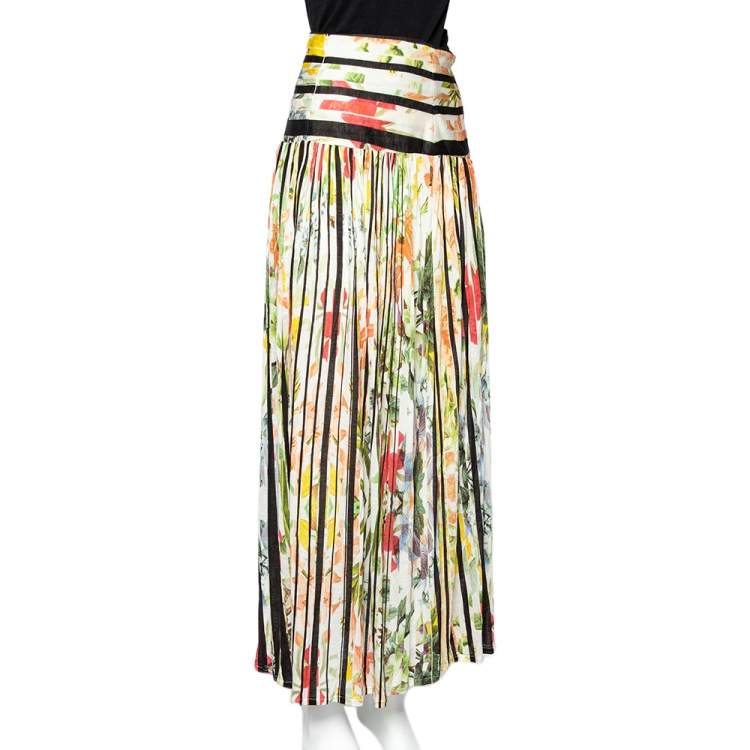 Pre Owned Cavalli Class Multicolor Floral Printed Knit Maxi Skirt S