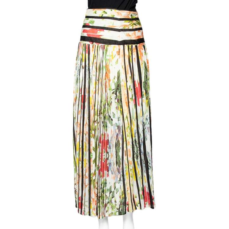 Pre Owned Cavalli Class Multicolor Floral Printed Knit Maxi Skirt S
