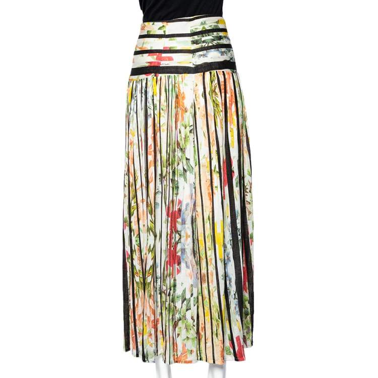 Pre Owned Cavalli Class Multicolor Floral Printed Knit Maxi Skirt S
