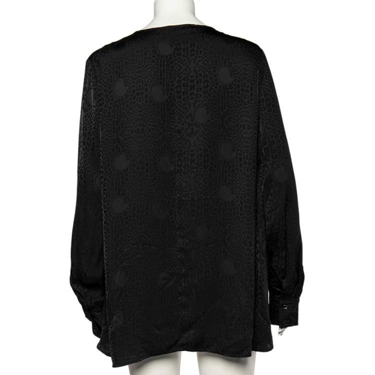 Pre Owned Class by Roberto Cavalli Black Jacquard Silk Neck Tie Detailed Blouse L
