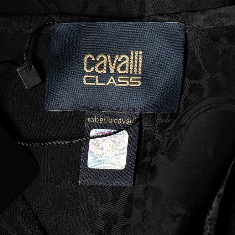 Pre Owned Class by Roberto Cavalli Black Jacquard Silk Neck Tie Detailed Blouse L