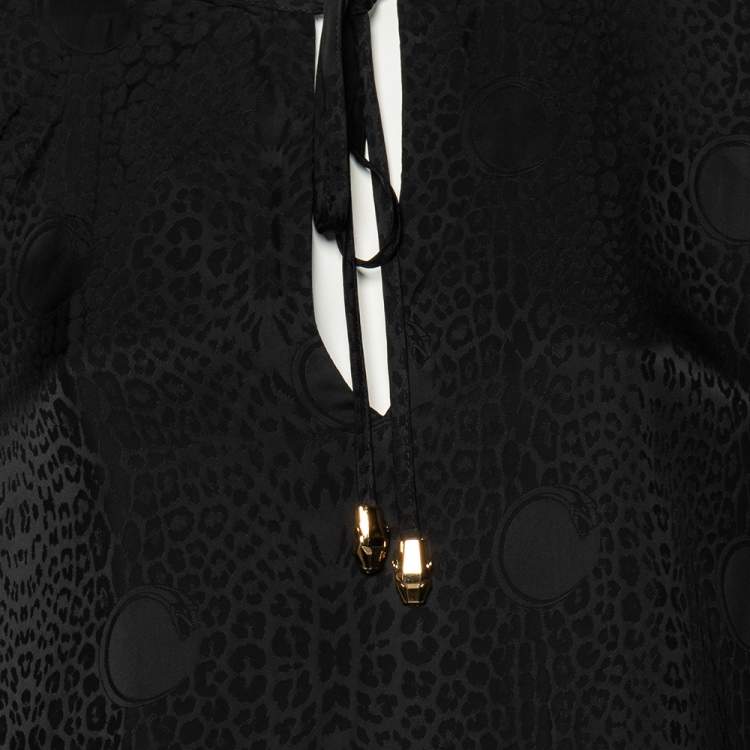 Pre Owned Class by Roberto Cavalli Black Jacquard Silk Neck Tie Detailed Blouse L
