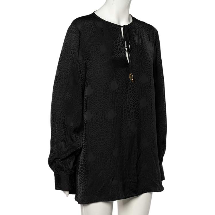Pre Owned Class by Roberto Cavalli Black Jacquard Silk Neck Tie Detailed Blouse L