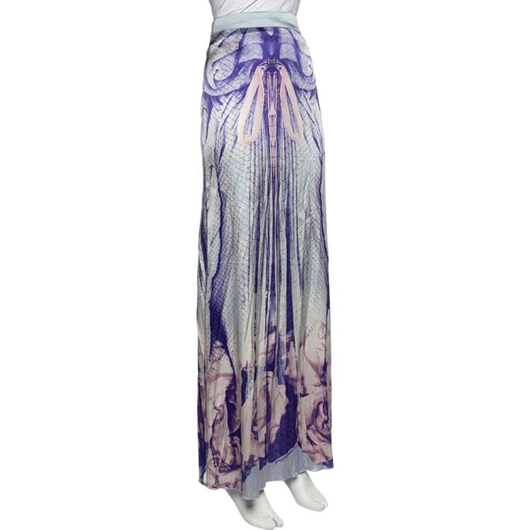 Pre Owned Class by Roberto Cavalli Multicolor Stretch Silk Maxi Skirt XL