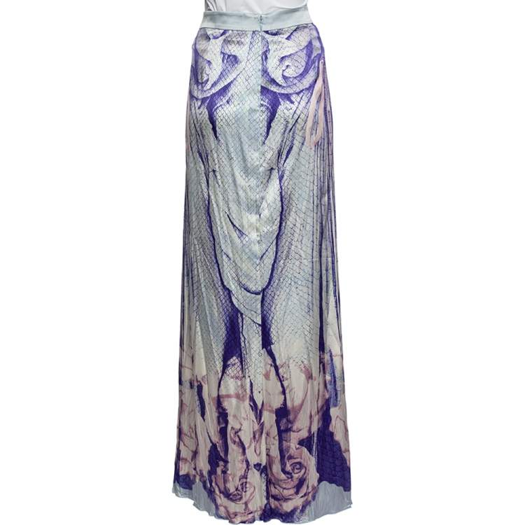 Pre Owned Class by Roberto Cavalli Multicolor Stretch Silk Maxi Skirt XL