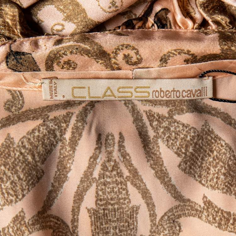 Pre Owned Class by Roberto Cavalli Pink Floral Printed Silk Satin Ruffled Neck Shrug L