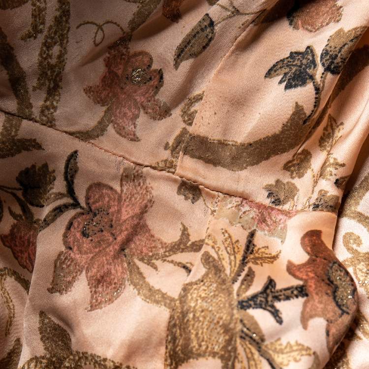 Pre Owned Class by Roberto Cavalli Pink Floral Printed Silk Satin Ruffled Neck Shrug L